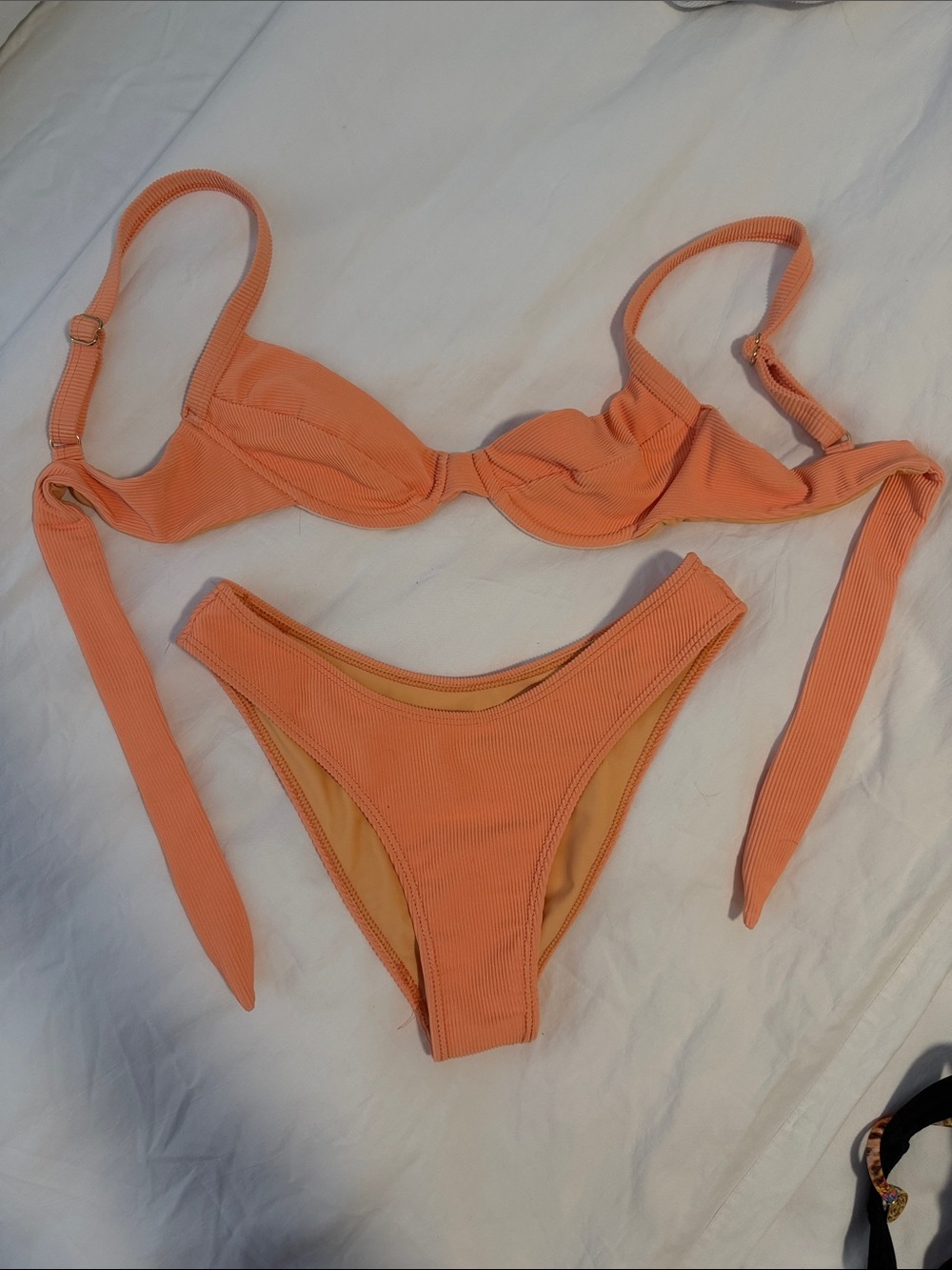 Women's Ribbed Orange Bikini Set - Peach-Tone Two-Piece Swimwear